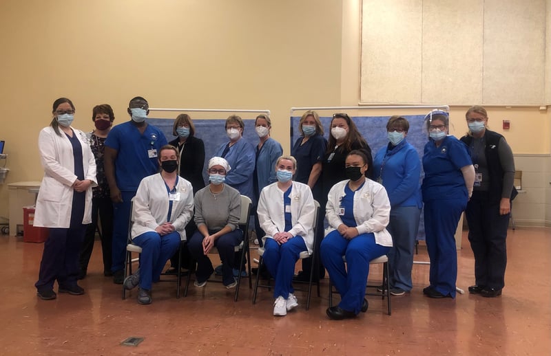 Carney Covid clinic - Laboure students and faculty. Photo credit: Carney Hospital