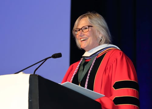 Dr. Nancy Gaden address graduates at the 2025 Labouré Commencement Ceremony